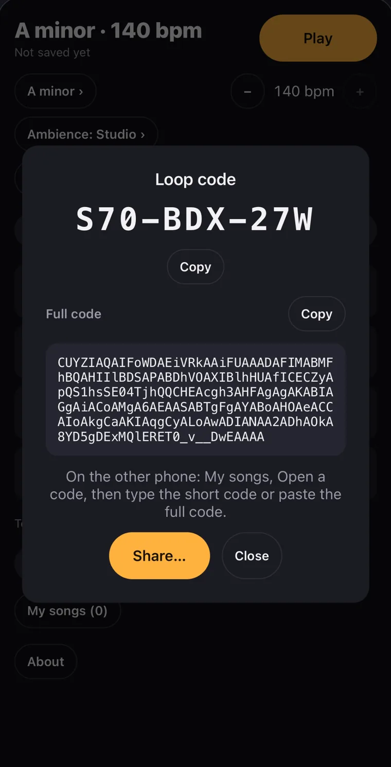 A loop’s code: the short code S70-BDX-27W and the full code under it