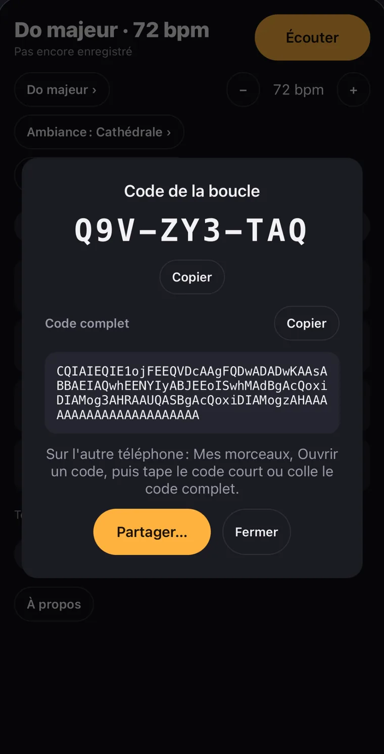 Le code d’une boucle : le code court et le code complet en dessous